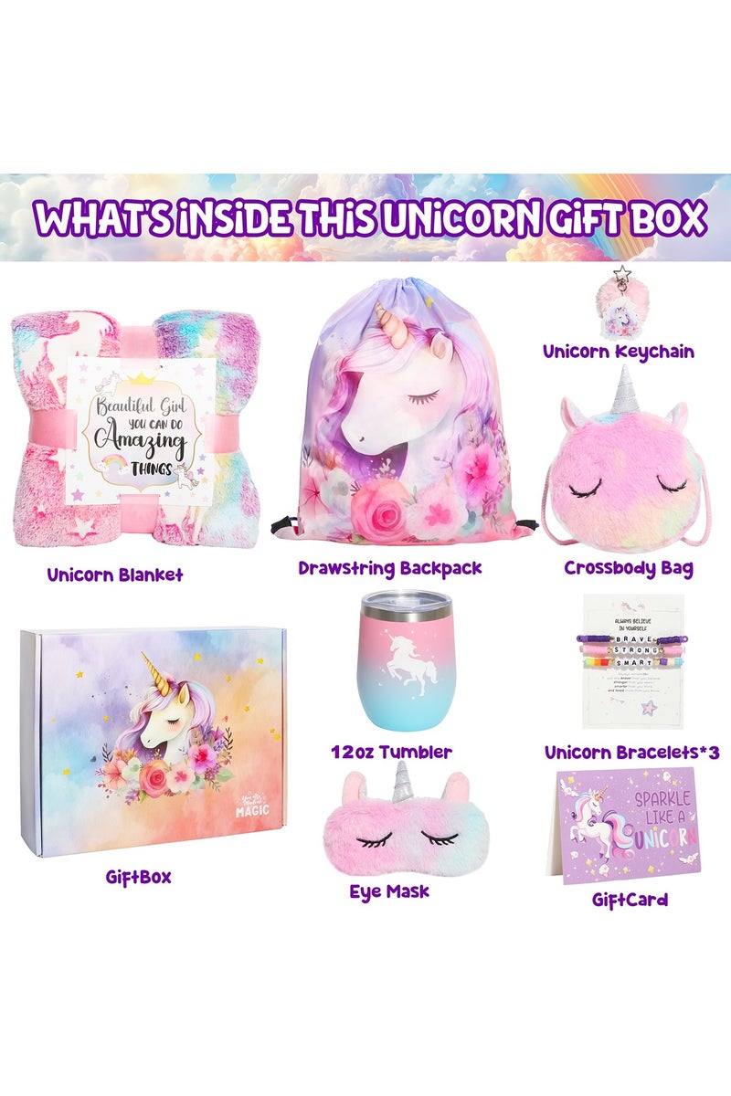 Unicorn Gift Set for Girls – 9 Pcs Birthday Gift Box with Blanket, Crossbody Bag, Tumbler, Eye Mask & Accessories – Magical Unicorn Toys & Gifts for Kids Ages 5-12  - Image 2