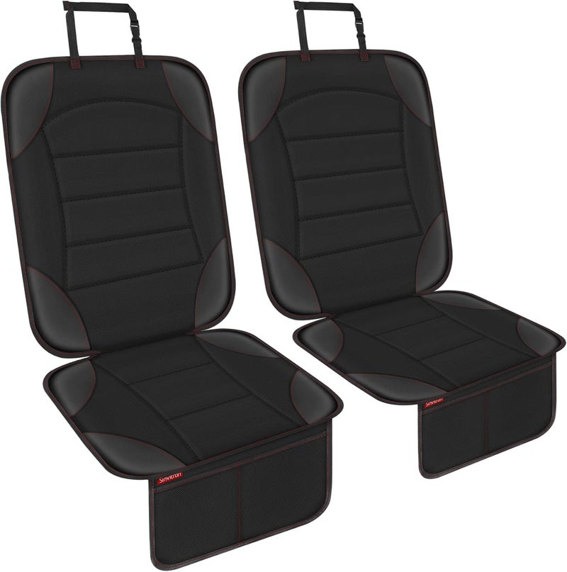 Sinvitron Car Seat Protector for Child Car Seat  Waterproof NonSlip Leather Mat with 2 Mesh Pockets Universal Seat Cover for Baby Pets  Vehicles2PackBlack - Image 1