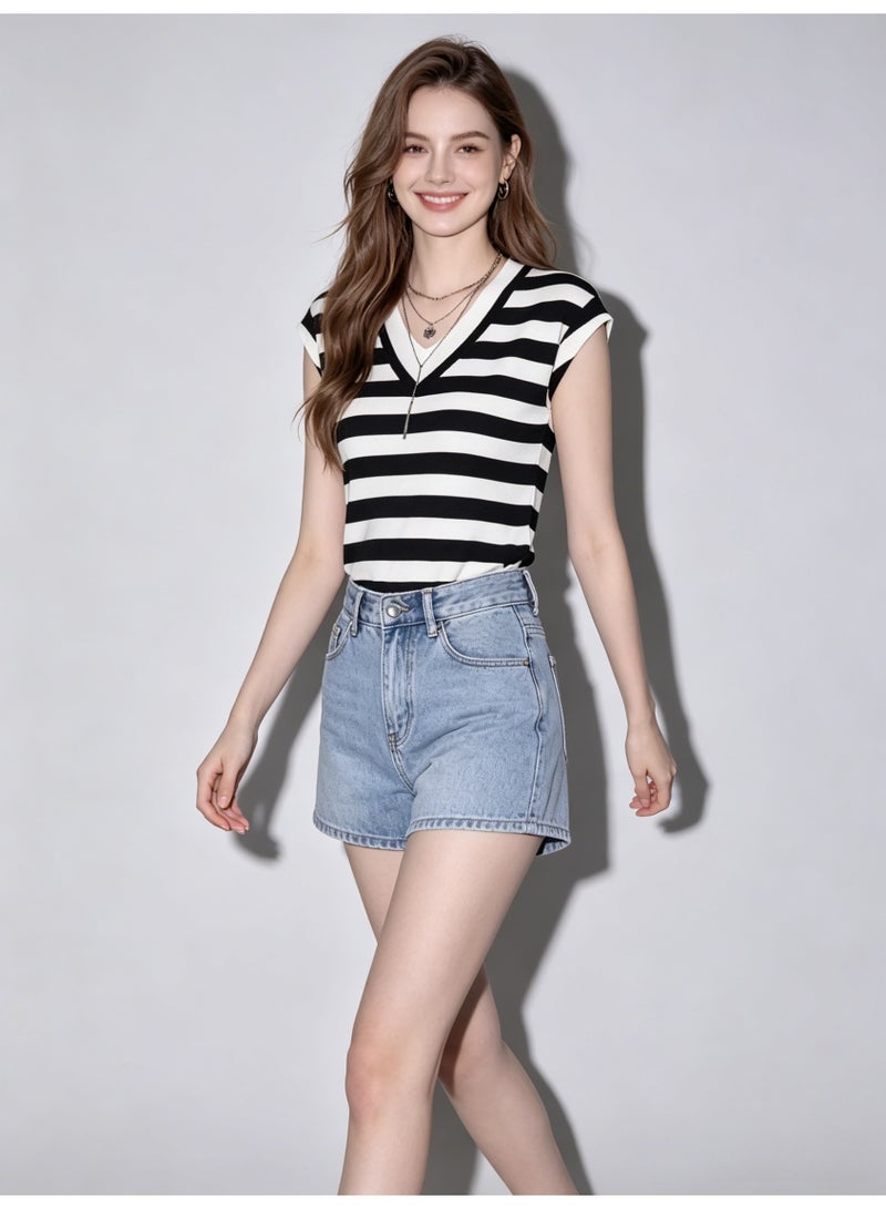 زارا ZARA Women’s Striped V-Neck Cap Sleeve Knit Tank Top - Image 2