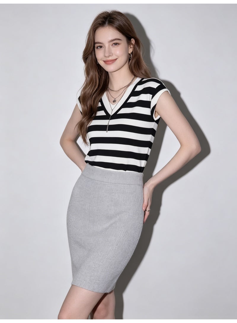 زارا ZARA Women’s Striped V-Neck Cap Sleeve Knit Tank Top - Image 4