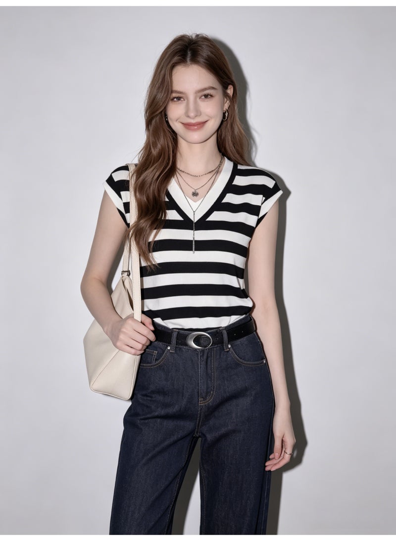 زارا ZARA Women’s Striped V-Neck Cap Sleeve Knit Tank Top - Image 3