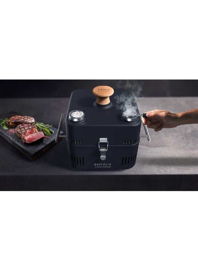  ايفرديور كيوب 360 شواية فحم محمولة بغطاء وميزان حرارة باللون الأسود وبأبعاد 31.6 × 27.4 × 38.4 سم HBCUBE360B - Image 5