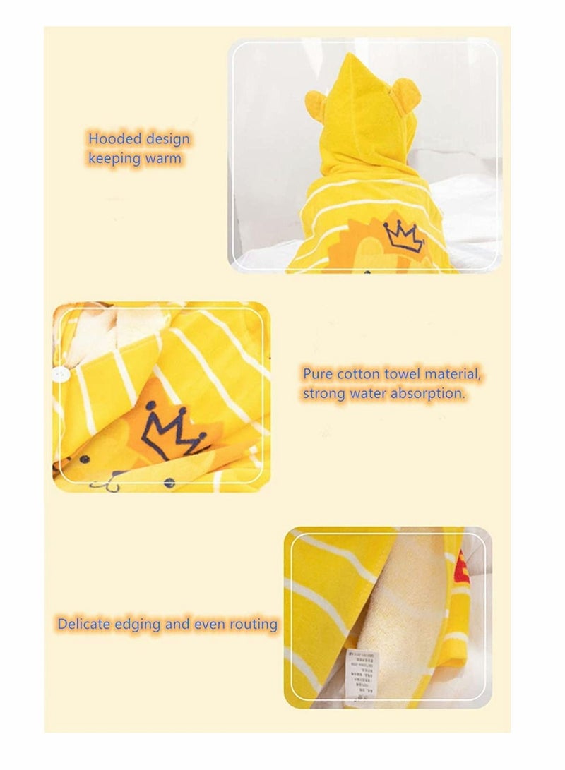 Kids Bath Towel, Children Hooded Towel, Microfiber Bath Towel Super Soft, Robe Poncho Bathrobe, for Boys Girls Swimming Beach Holiday Water Playing, Cartoon Animal Pattern (Lion)