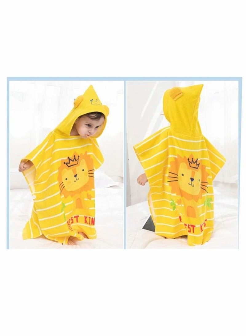 Kids Bath Towel, Children Hooded Towel, Microfiber Bath Towel Super Soft, Robe Poncho Bathrobe, for Boys Girls Swimming Beach Holiday Water Playing, Cartoon Animal Pattern (Lion)