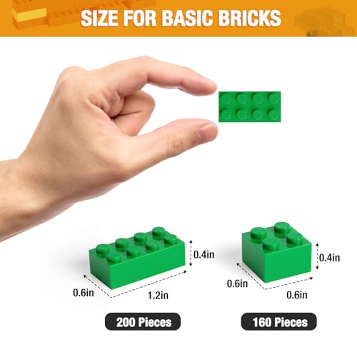 MANNIDOO 360 Pieces Building Bricks Classic Basic Flats Parts and Pieces 2x4 Brick x200 and 2x2 Brick x160 Moc Building Bulks Compatible with All Major Brands Green - Image 5