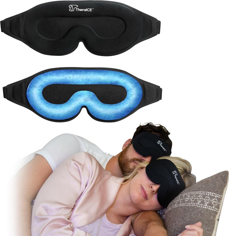 قناع النوم ثيرا آيس + جل التبريد للتخفيف - قناع عيون معتم - 3D مريح بدون ضغط لحجب الضوء من أجل نوم مريح وهادئ / للرجال والنساء