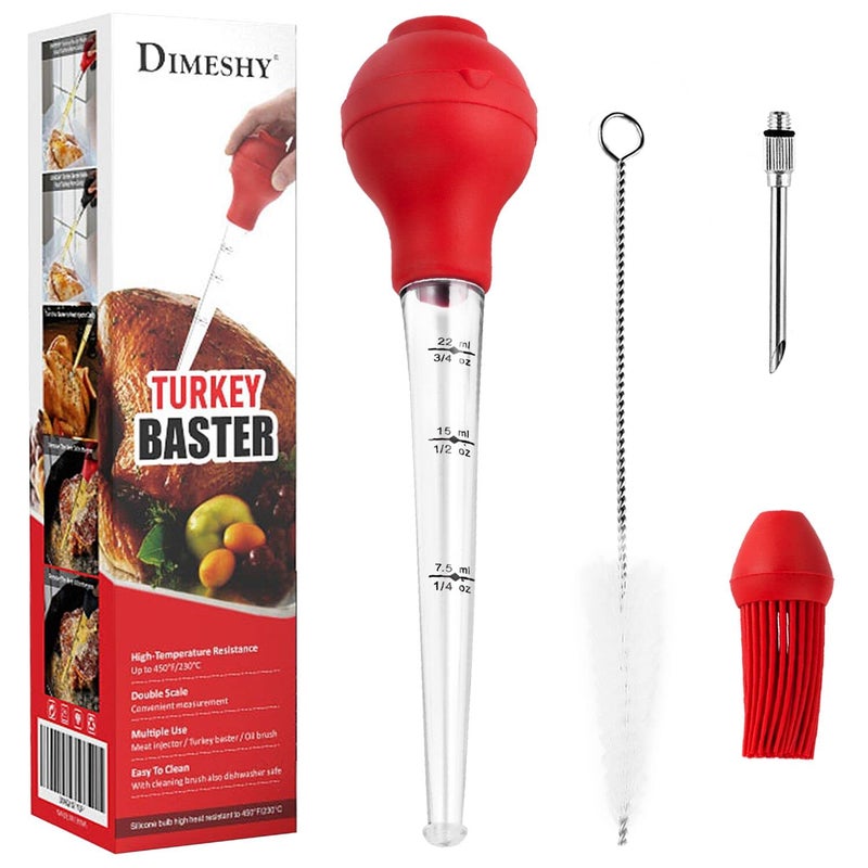 DIMESHY DIMESHY Turkey Baster Food Grade for Cooking  Basting Detachable Round Bulb Baster Cooking Good for Meat Poultry Beef Chicken with Cleaning brush inject needle Basting brushred