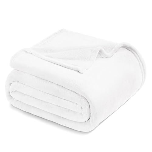 Exclusivo Mezcla Fleece Blankets Queen Size for Bed Super Soft and Warm All Season Cozy Plush Lightweight 90x90 Inches Pure White - Image 1