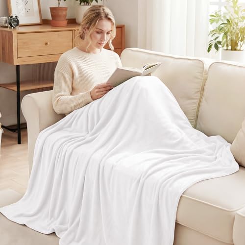 Exclusivo Mezcla Fleece Blankets Queen Size for Bed Super Soft and Warm All Season Cozy Plush Lightweight 90x90 Inches Pure White - Image 3