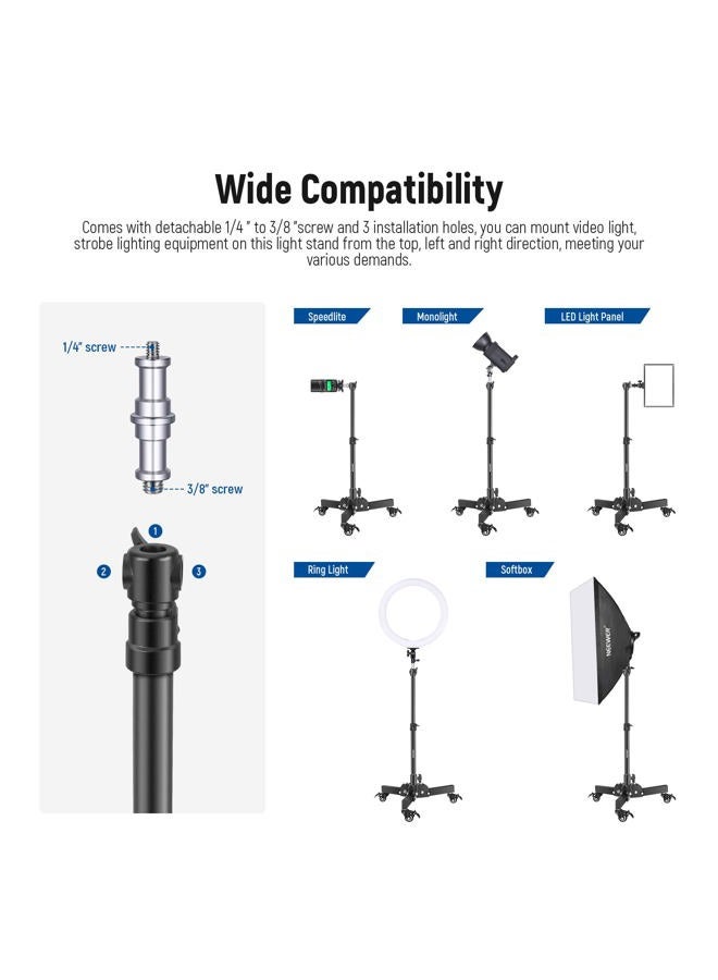 Neewer Heavy Duty Light Stand with Casters, 2.4ft Max Height Foldable Tripod Stand for Low-Angle/Tabletop Shooting, Photography Light Stand for Softbox, Monolight and Other Photographic Equipment - Image 2