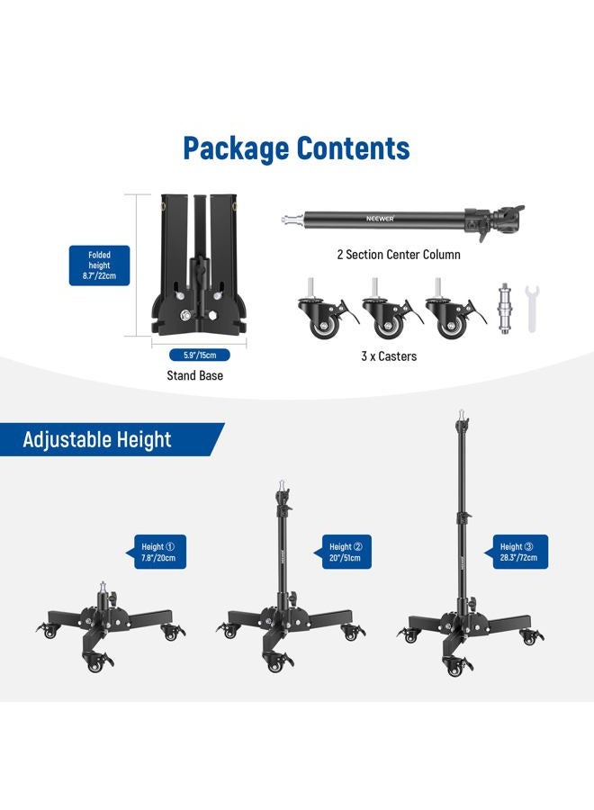 Neewer Heavy Duty Light Stand with Casters, 2.4ft Max Height Foldable Tripod Stand for Low-Angle/Tabletop Shooting, Photography Light Stand for Softbox, Monolight and Other Photographic Equipment - Image 3