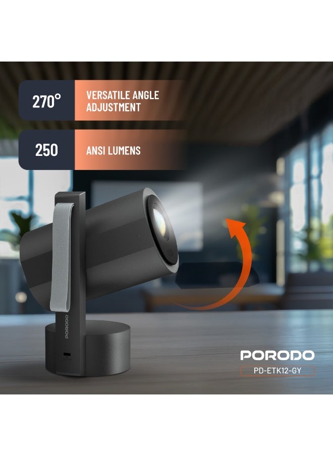 Full HD Smart Projector with Auto Focus & Keystone/ 150" Ultra Wide Screen/Android/Speaker/ Bluetooth, HDMI, WiFi, USB / High-Resolution Projector for Office, Gaming, Movie, Home Theater - Grey