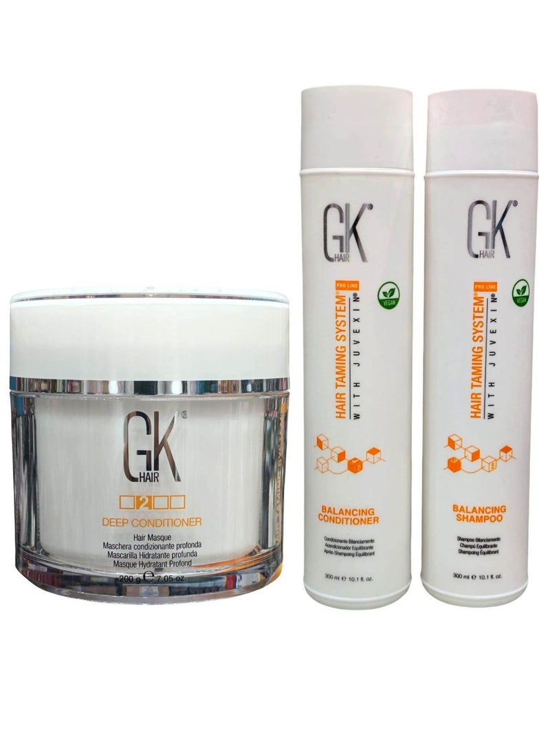مجموعة جي كي هير للعناية بالبروتين – شامبو  موازن 300مل + بلسم موازن 300مل + ماسك ترطيب عميق 200مل