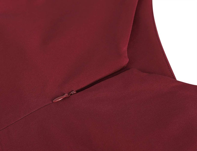 MUXXN Womens Sleeveless Pencil V Neck Vintage Style Midi Ruched Bridesmaid Dress Merlot L - Image 5