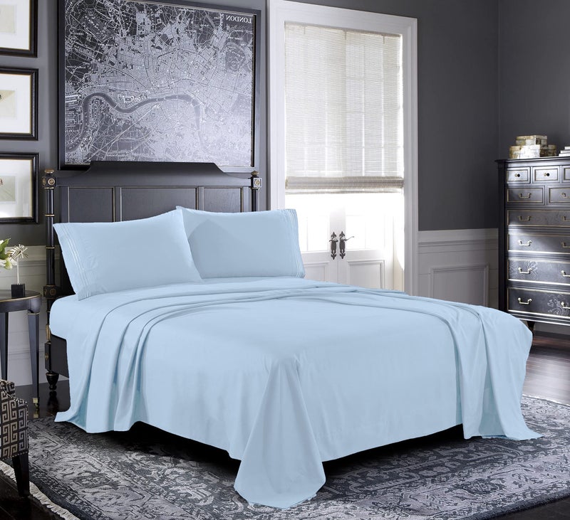Pure Bedding Bed Sheets - Twin Sheet Set 4-Piece  Sky Blue] - Hotel Luxury 1800 Brushed Microfiber - Soft and Breathable - Deep Pocket Fitted Sheet  Flat Sheet  Pillow cases