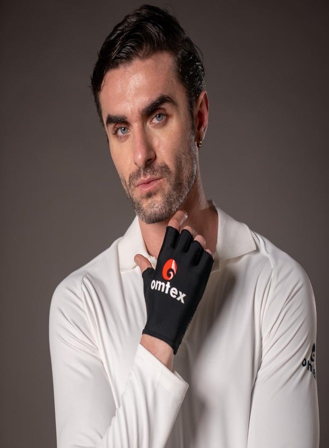 omtex Cricket Finger Cut Catching Fielding Batting Gloves Sweat Absorbent to Enhance Grip and Durability- Black - Large - Image 3