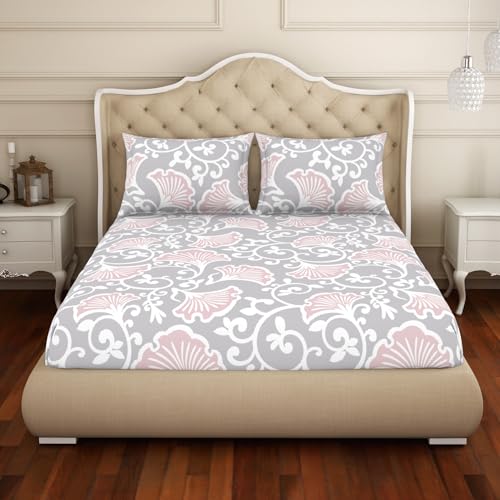 Welspun Cotton Rich Large Bedsheet (274 Cm X 274 Cm / 43 Cm X 68 Cm) | 150 Tc Twill Ornate Bedsheet & Pillow Covers Set (Red/Slate)- 2-in-1 - Image 4
