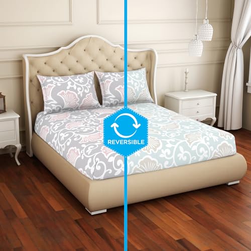 Welspun Cotton Rich Large Bedsheet (274 Cm X 274 Cm / 43 Cm X 68 Cm) | 150 Tc Twill Ornate Bedsheet & Pillow Covers Set (Red/Slate)- 2-in-1 - Image 1