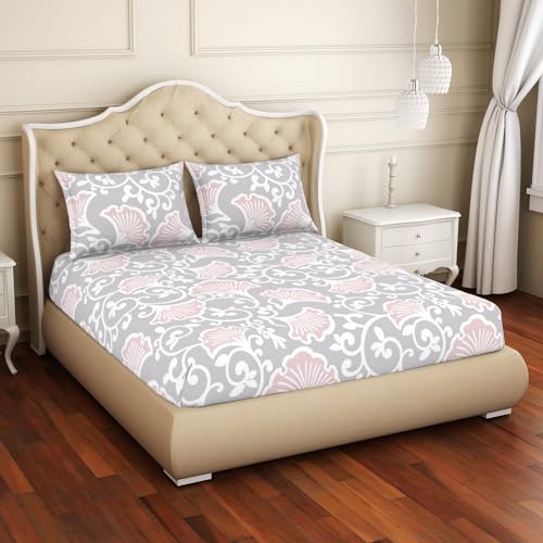 Welspun Cotton Rich Large Bedsheet (274 Cm X 274 Cm / 43 Cm X 68 Cm) | 150 Tc Twill Ornate Bedsheet & Pillow Covers Set (Red/Slate)- 2-in-1 - Image 2