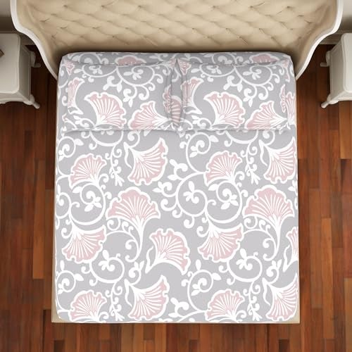 Welspun Cotton Rich Large Bedsheet (274 Cm X 274 Cm / 43 Cm X 68 Cm) | 150 Tc Twill Ornate Bedsheet & Pillow Covers Set (Red/Slate)- 2-in-1 - Image 5