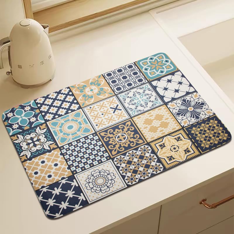 Home-Cloud HomeCloud Dish Drying Mat for Kitchen Counter Hide Stain Super Absorbent, Non-Slip, Heat-Resistant, Great for Dishes,Rack Pad, Kitchen Counter, Coffee Maker (Multi_Navy, 50x40cm) - Image 1