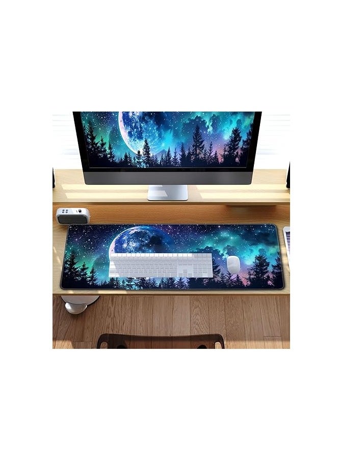 Generic - Desk Mat Decor Night Forest Large Gaming Mouse Pad Starry Sky with Moon Mousepad for Computer Office Keyboard Mat Laptop Big Mouse Pad Cute Desk Decor 30cm x 70cm x 2mm - Image 1
