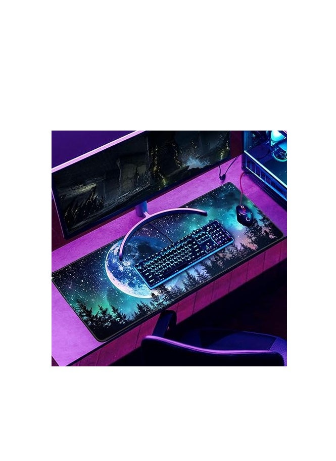 Generic - Desk Mat Decor Night Forest Large Gaming Mouse Pad Starry Sky with Moon Mousepad for Computer Office Keyboard Mat Laptop Big Mouse Pad Cute Desk Decor 30cm x 70cm x 2mm - Image 1