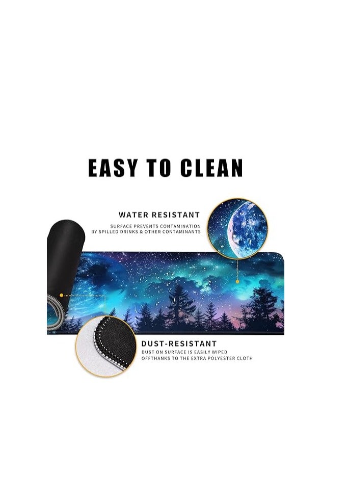 Generic - Desk Mat Decor Night Forest Large Gaming Mouse Pad Starry Sky with Moon Mousepad for Computer Office Keyboard Mat Laptop Big Mouse Pad Cute Desk Decor 30cm x 70cm x 2mm - Image 1