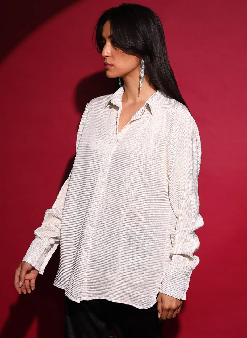 Pinacolada  Women's Chalk White Pleated Shirt  | Best Price UAE