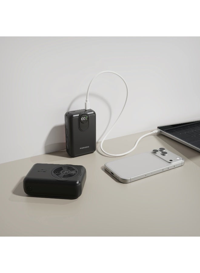 porodo Magnex 20000mAh MagSafe Power Bank PD 20W  / Fast Charging / Portable Wireless Charger / Lightning and Type-C Ports / Magnetic PowerBank - Black - Image 3