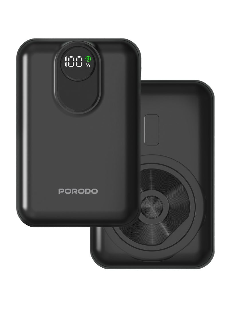 porodo Magnex 20000mAh MagSafe Power Bank PD 20W  / Fast Charging / Portable Wireless Charger / Lightning and Type-C Ports / Magnetic PowerBank - Black - Image 1