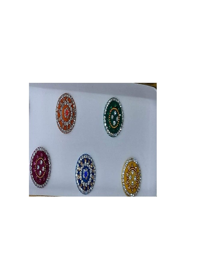 OJ Multi Color Fancy Mata ji Heavy Handcrafted Unique Diamond Studded Beautiful Trending Multi Stone Kumkum Singar Dulhan Forehead Bindi Traditional Bridal Bindi Wedding for Girls & women 5 Bindis