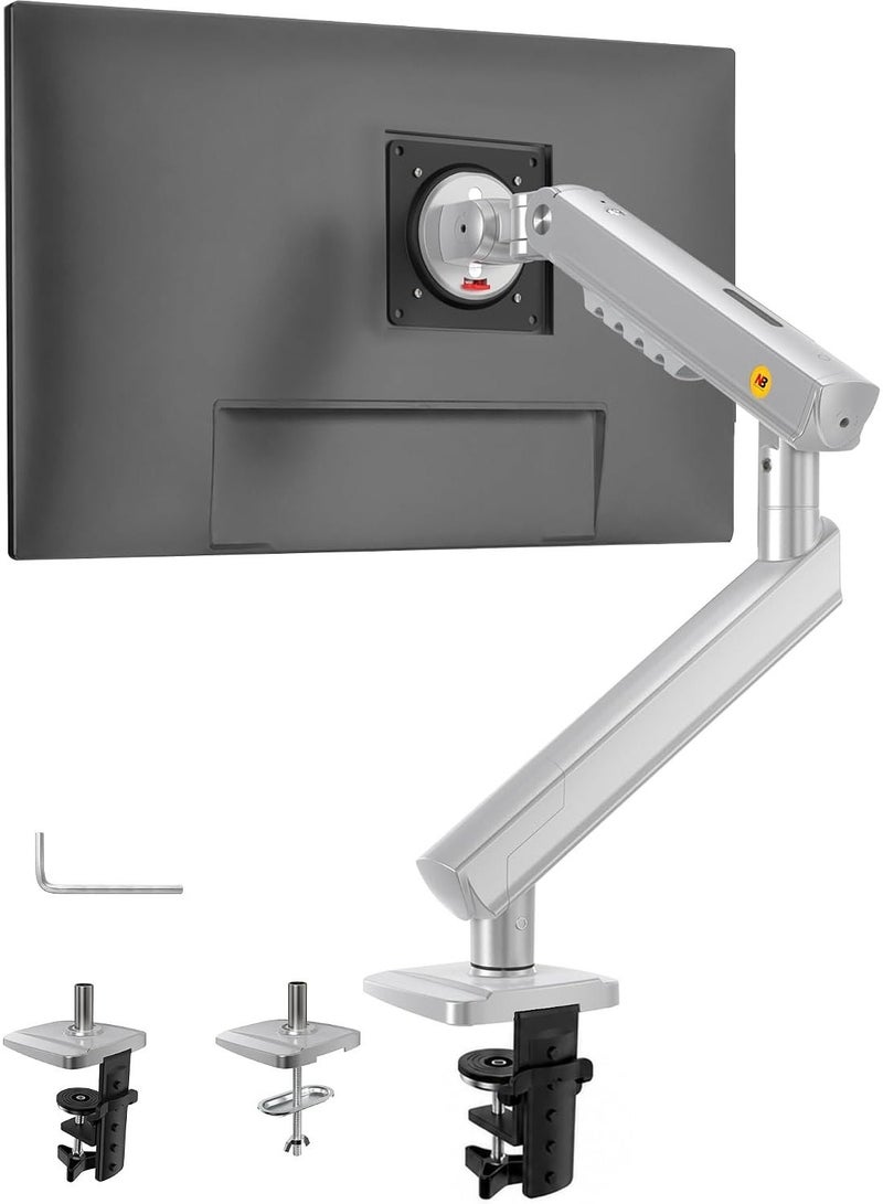 NB Ergonomic Smoovex™ Monitor Mount for 17 to 32 Inch Screens, Monitor Arm Load up to 9 kg, Mechanical Spring, Quick Installation Panel, VESA 75 & 100 mm (Silver, A5 Single Arm) - Image 1