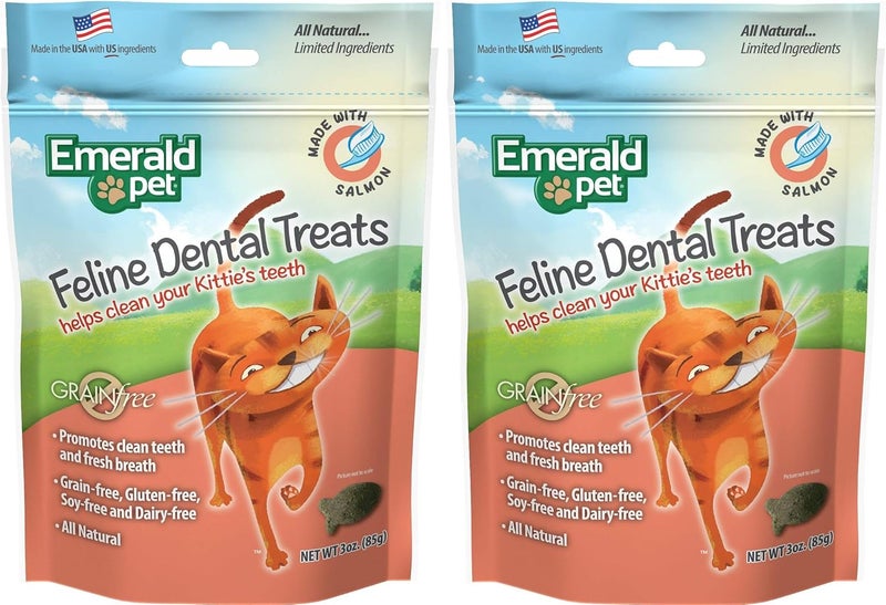 Emerald Pet 2 Pack of Salmon Grain-Free Feline Dental Treats, 3 Ounces Each, Supports Clean Teeth and Fresh Breath - Image 1