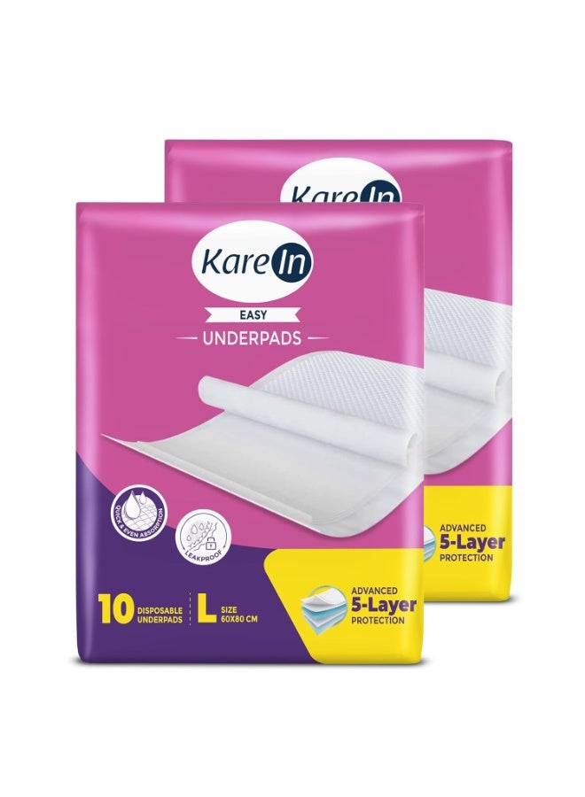 KareIn Easy Underpads for Adults, Large 60 x 80 cm, 20 Unit, Highly Absorbent, Anti-Bacterial, Rash Protection, Leak Proof, Protects Surfaces from Incontinence, Odor Control, Super Soft - Image 1