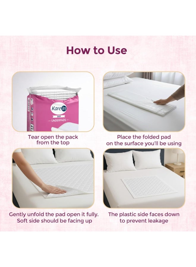 KareIn Easy Underpads for Adults, Large 60 x 80 cm, 20 Unit, Highly Absorbent, Anti-Bacterial, Rash Protection, Leak Proof, Protects Surfaces from Incontinence, Odor Control, Super Soft - Image 2