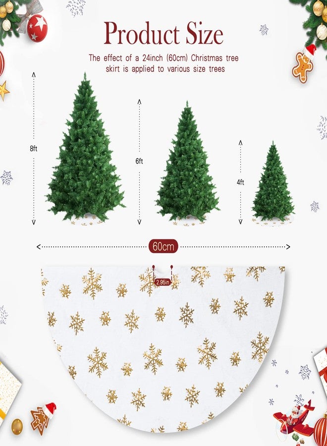 QueenDream Small Tree Skirt 24 Inches Christmas White Faux Fur Tree Skirts 4ft Mini Gold Sequin Snowflakes - Image 4