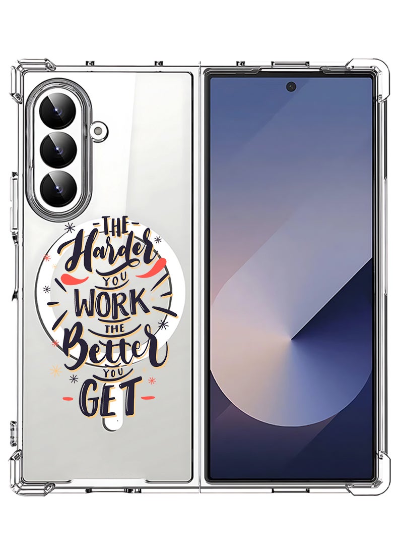 Theodor Magnetic Case for Samsung Galaxy Z Fold 7 Compatible with MagSafe Wireless Charging, Shockproof Phone Bumper Cover Harder you work Better you get - Image 1