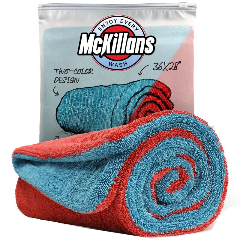 McKillansÂ® Extra Large Dual-Color Car Drying Towel XL - Edgeless & Ultra Soft & Absorbent - 36" x 28" - 1200 GSM Twisted Loop Microfiber Towel for Cars - Drying Towel Car Detailing - Car Wash Towels - Image 1