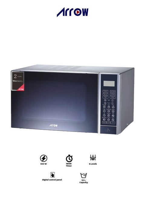 30L Microwave Oven, Digital Controller, 900W | 6 Power Levels with Jet & Weight Defrost Feature | Easy Digital Control Panel | Child Safety Lock for Secure Cooking | Efficient Grill Function | Stylish Silver Color | Model Name: RO-30MGS