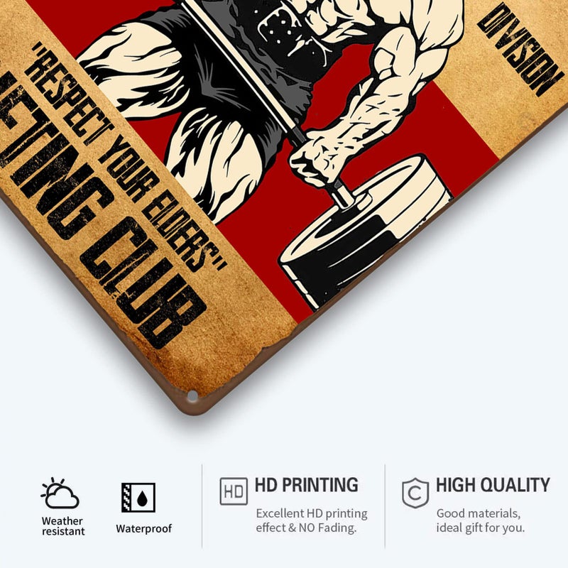 sebiuo Old Man Gym Tin Sign Weightlifting Signs For Home Gym Man Poster Decor Masters Division Respect Your Elders Fitness Man Metal Signs Poster Weightlifting Posters Home Art For Men Decor Sign 8x12 Inch - Image 2