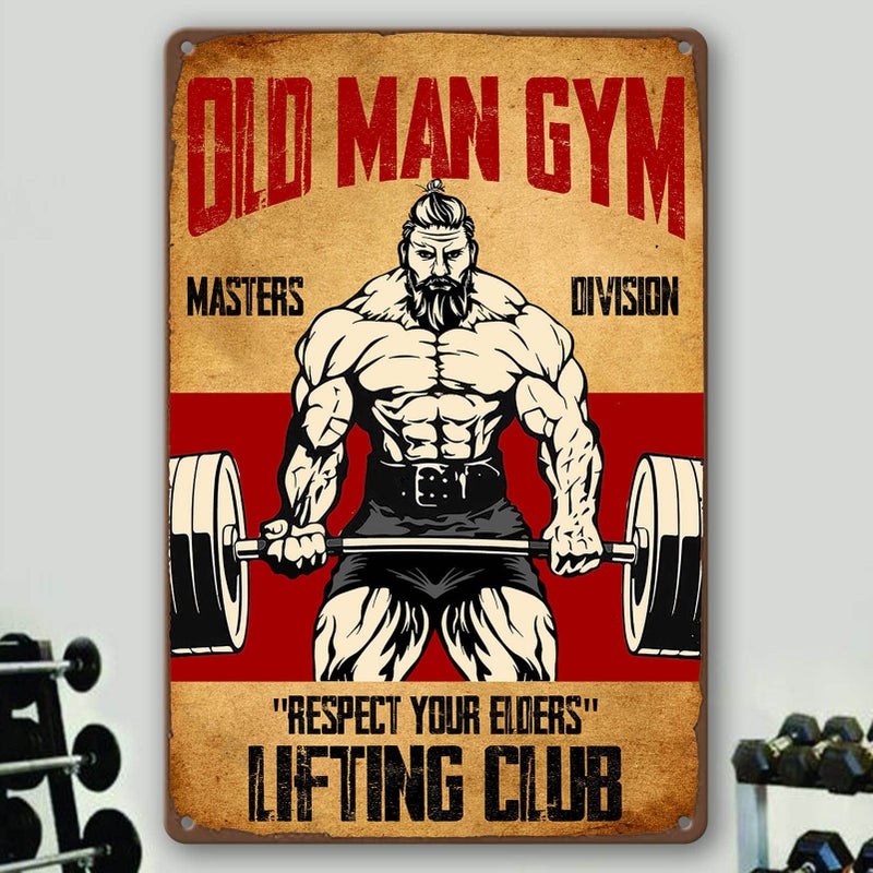 sebiuo Old Man Gym Tin Sign Weightlifting Signs For Home Gym Man Poster Decor Masters Division Respect Your Elders Fitness Man Metal Signs Poster Weightlifting Posters Home Art For Men Decor Sign 8x12 Inch - Image 4