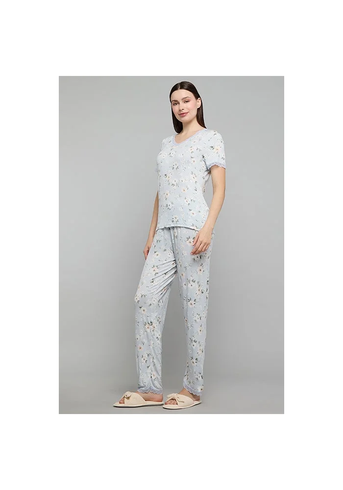 أر أند بي Printed V-Neck Pyjama Set