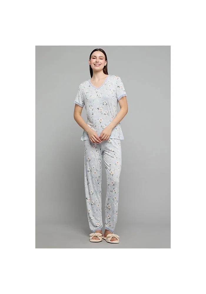 أر أند بي Printed V-Neck Pyjama Set