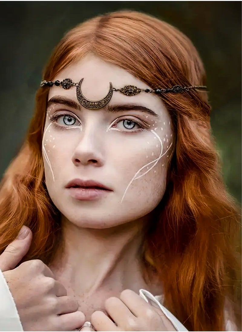Estelle Moon Pattern Head Chain with Beads Versatile Hair Jewelry for Women Adjustable as Headband or Necklace Ideal for Parties Weddings and Casual Wear Elegant Bronze Black Crystal  Droplets Design  - Image 1
