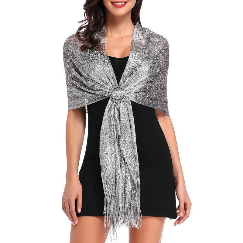vimate Dark Silver Grey Shawls and Wraps for Evening Dresses, Shimmery Shawls Buckle and Wraps for Party Dresses (Dark Grey) - Image 1