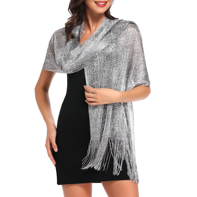 vimate Dark Silver Grey Shawls and Wraps for Evening Dresses, Shimmery Shawls Buckle and Wraps for Party Dresses (Dark Grey) - Image 2