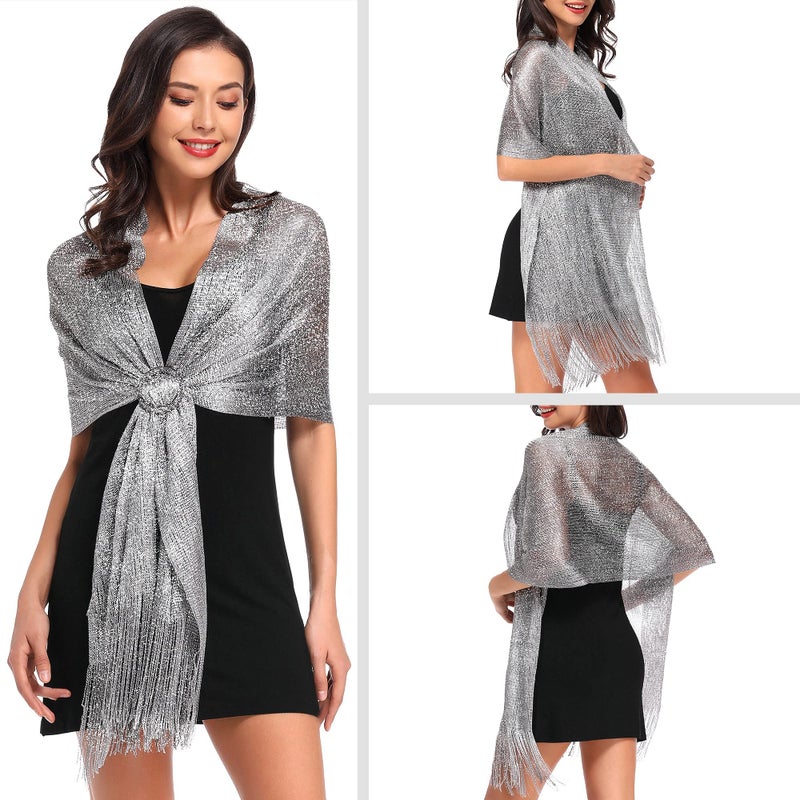 vimate Dark Silver Grey Shawls and Wraps for Evening Dresses, Shimmery Shawls Buckle and Wraps for Party Dresses (Dark Grey) - Image 3