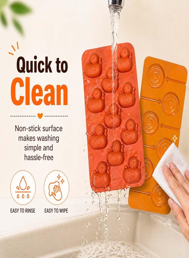 Go Hooked Set of 2 Silicone Chocolate Mould Duck 11 Cavity & Lollipop 6 Cavity | Flexible Non-Stick Candy Ice Cube Jelly Soap DIY Mold Tray | Food Grade BPA Free Baking Mould Set (Assorted Colour) - Image 2