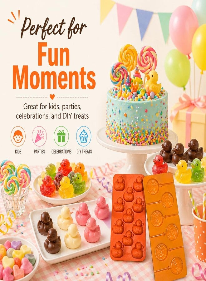 Go Hooked Set of 2 Silicone Chocolate Mould Duck 11 Cavity & Lollipop 6 Cavity | Flexible Non-Stick Candy Ice Cube Jelly Soap DIY Mold Tray | Food Grade BPA Free Baking Mould Set (Assorted Colour) - Image 4